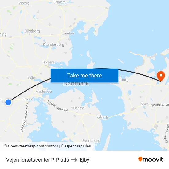 Vejen Idrætscenter P-Plads to Ejby map