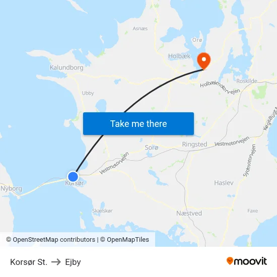 Korsør St. to Ejby map