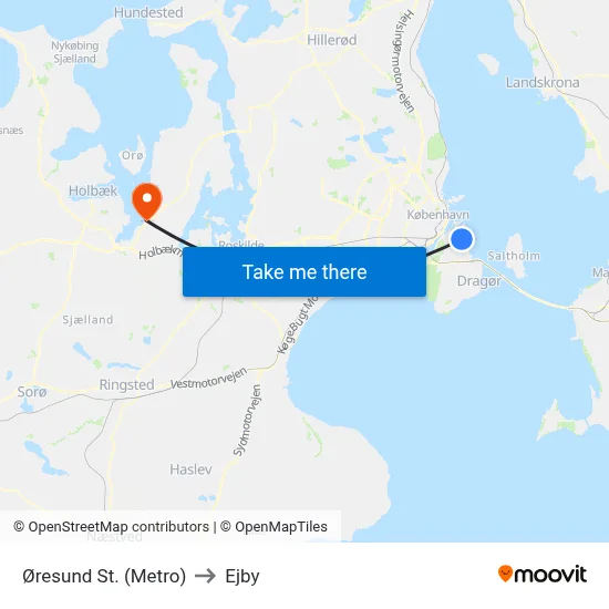 Øresund St. (Metro) to Ejby map