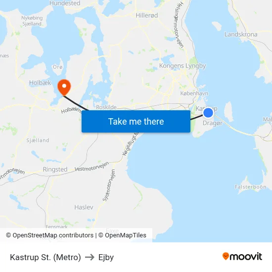 Kastrup St. (Metro) to Ejby map