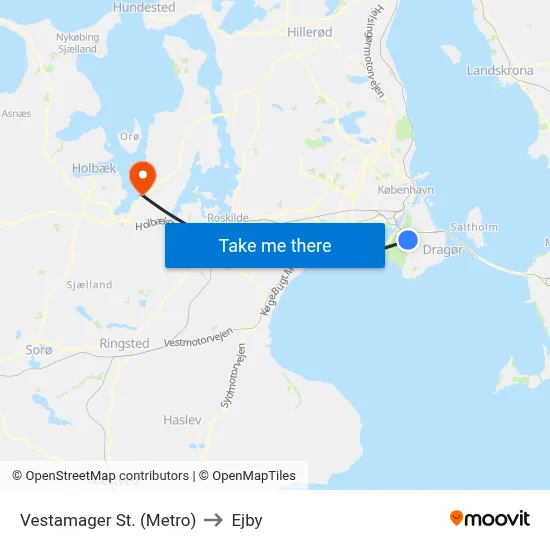 Vestamager St. (Metro) to Ejby map