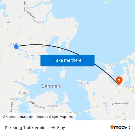 Silkeborg Trafikterminal to Ejby map