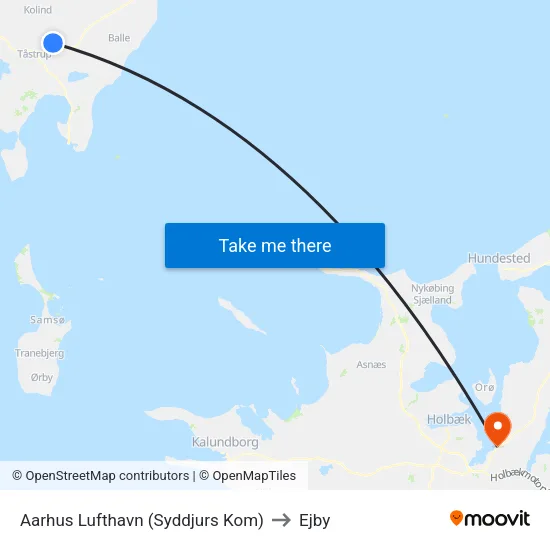Aarhus Lufthavn (Syddjurs Kom) to Ejby map