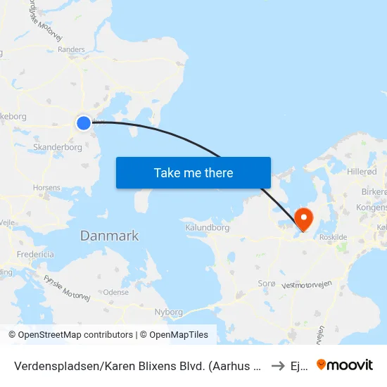 Verdenspladsen/Karen Blixens Blvd. (Aarhus Kom) to Ejby map