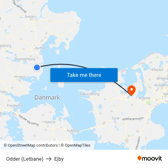 Odder (Letbane) to Ejby map