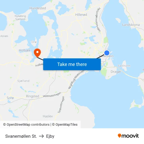 Svanemøllen St. to Ejby map