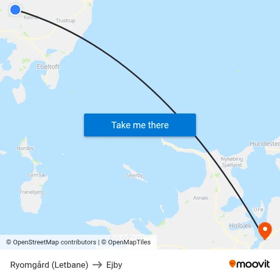 Ryomgård (Letbane) to Ejby map