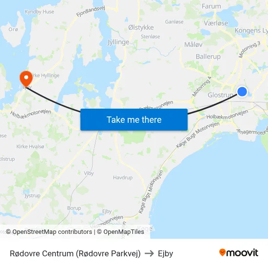 Rødovre Centrum (Rødovre Parkvej) to Ejby map