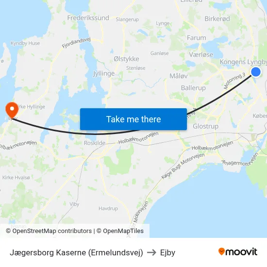 Jægersborg Kaserne (Ermelundsvej) to Ejby map