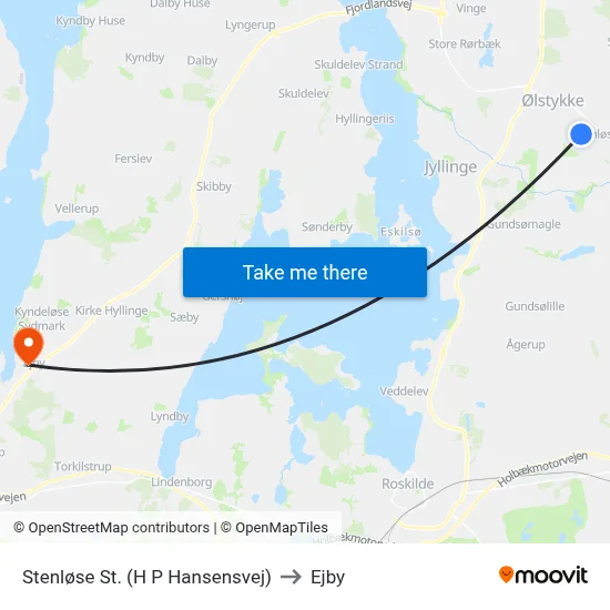 Stenløse St. (H P Hansensvej) to Ejby map