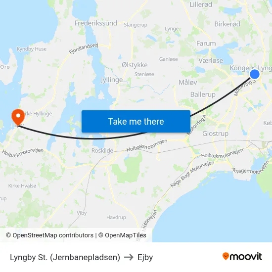Lyngby St. (Jernbanepladsen) to Ejby map