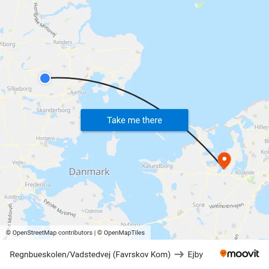 Regnbueskolen/Vadstedvej (Favrskov Kom) to Ejby map