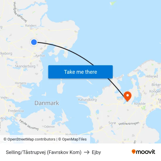 Selling/Tåstrupvej (Favrskov Kom) to Ejby map