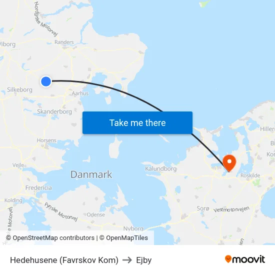 Hedehusene (Favrskov Kom) to Ejby map