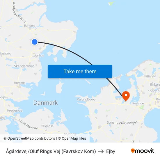 Ågårdsvej/Oluf Rings Vej (Favrskov Kom) to Ejby map