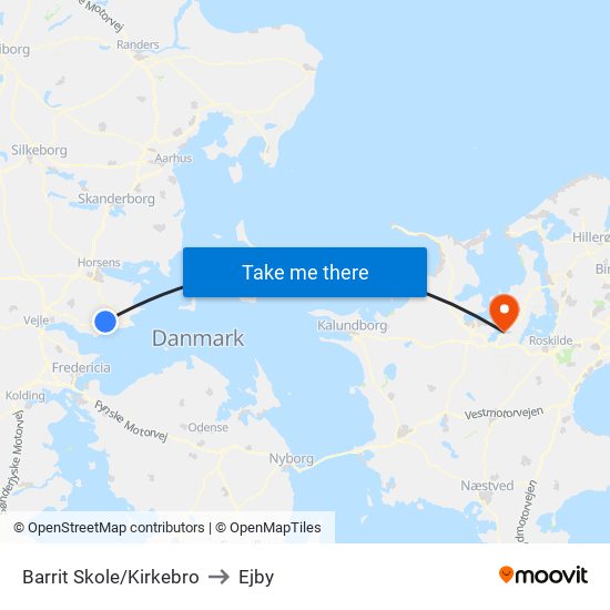 Barrit Skole/Kirkebro to Ejby map