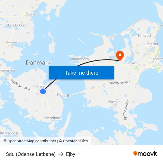 Sdu (Odense Letbane) to Ejby map