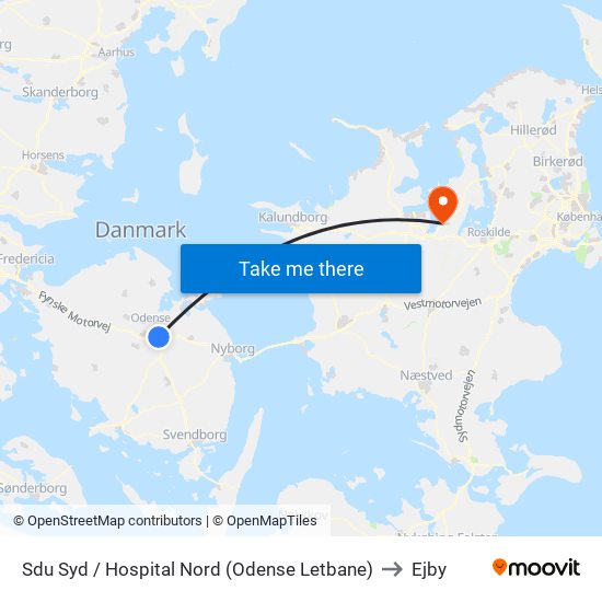 Sdu Syd / Hospital Nord (Odense Letbane) to Ejby map