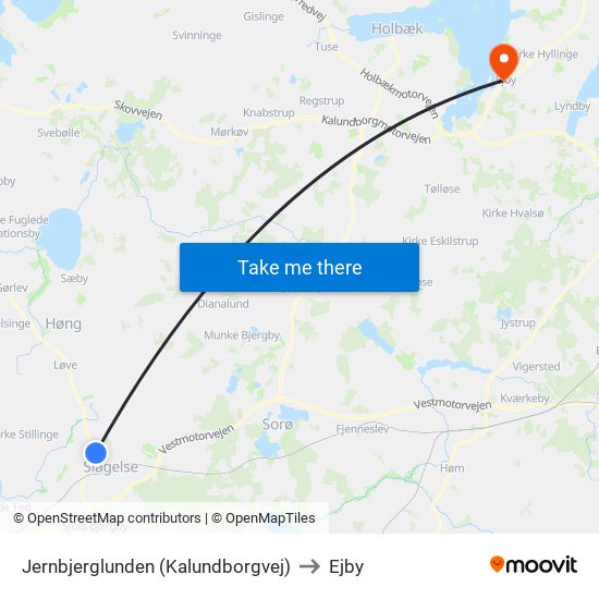 Jernbjerglunden (Kalundborgvej) to Ejby map