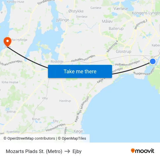 Mozarts Plads St. (Metro) to Ejby map