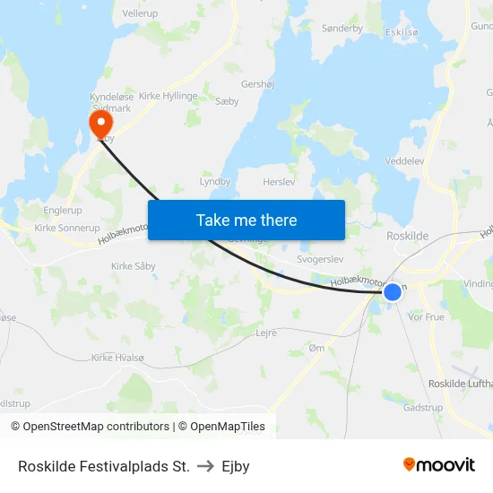 Roskilde Festivalplads St. to Ejby map