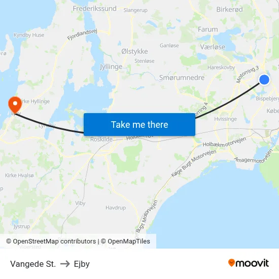 Vangede St. to Ejby map