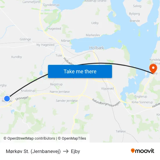 Mørkøv St. (Jernbanevej) to Ejby map