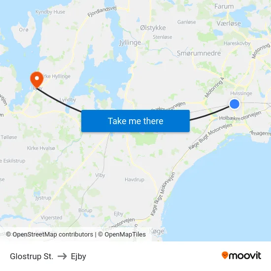Glostrup St. to Ejby map