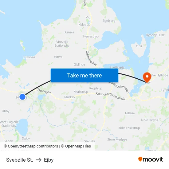 Svebølle St. to Ejby map