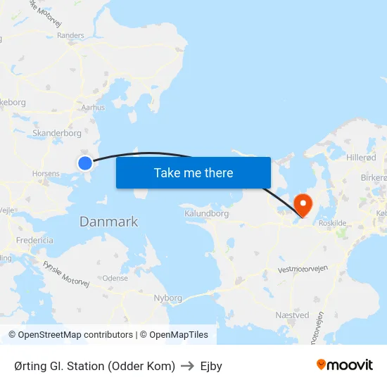 Ørting Gl. Station (Odder Kom) to Ejby map