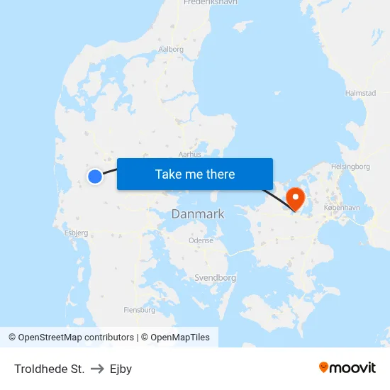 Troldhede St. to Ejby map