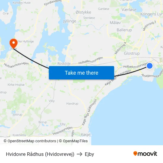 Hvidovre Rådhus (Hvidovrevej) to Ejby map