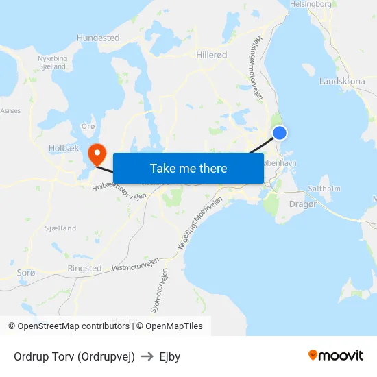 Ordrup Torv (Ordrupvej) to Ejby map