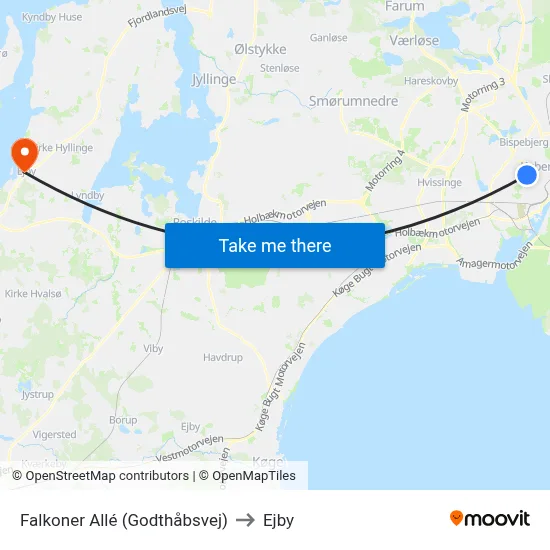 Falkoner Allé (Godthåbsvej) to Ejby map
