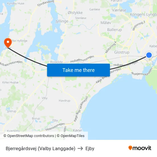 Bjerregårdsvej (Valby Langgade) to Ejby map