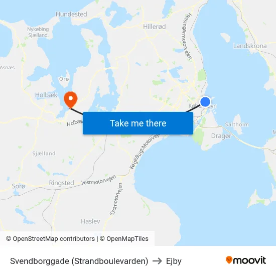 Svendborggade (Strandboulevarden) to Ejby map