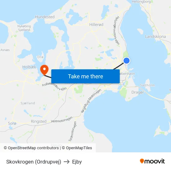 Skovkrogen (Ordrupvej) to Ejby map