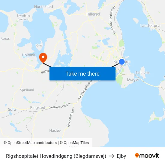 Rigshospitalet Hovedindgang (Blegdamsvej) to Ejby map