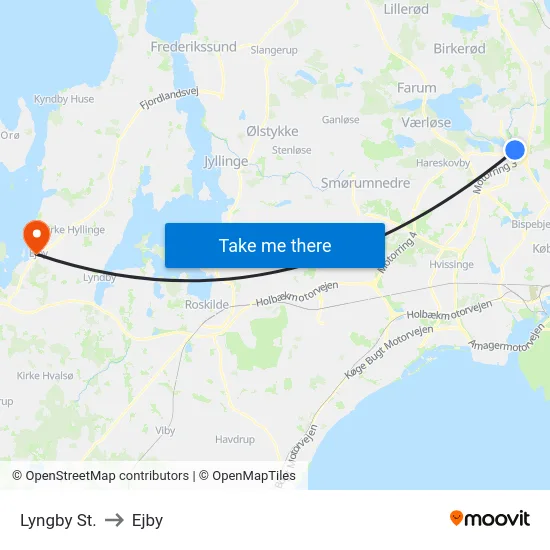 Lyngby St. to Ejby map
