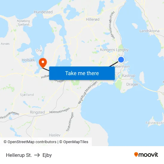 Hellerup St. to Ejby map