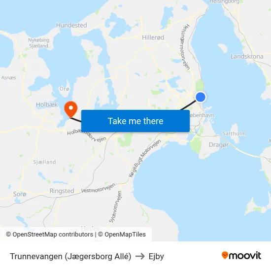 Trunnevangen (Jægersborg Allé) to Ejby map