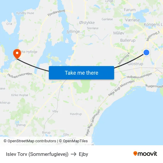 Islev Torv (Sommerfuglevej) to Ejby map