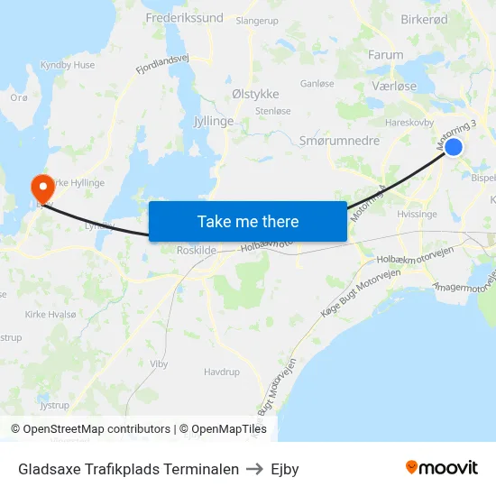 Gladsaxe Trafikplads Terminalen to Ejby map