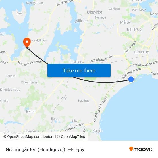 Grønnegården (Hundigevej) to Ejby map