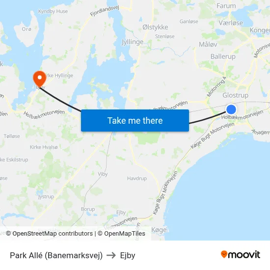 Park Allé (Banemarksvej) to Ejby map