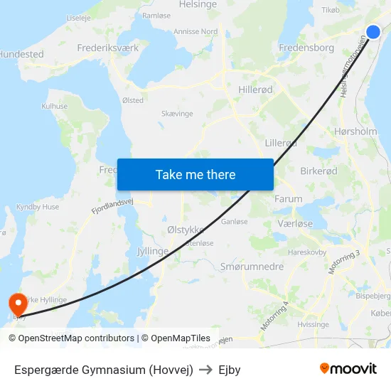 Espergærde Gymnasium (Hovvej) to Ejby map