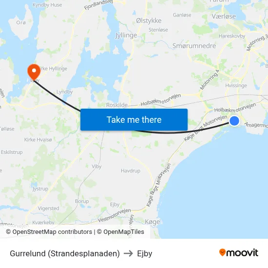 Gurrelund (Strandesplanaden) to Ejby map