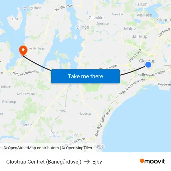 Glostrup Centret (Banegårdsvej) to Ejby map