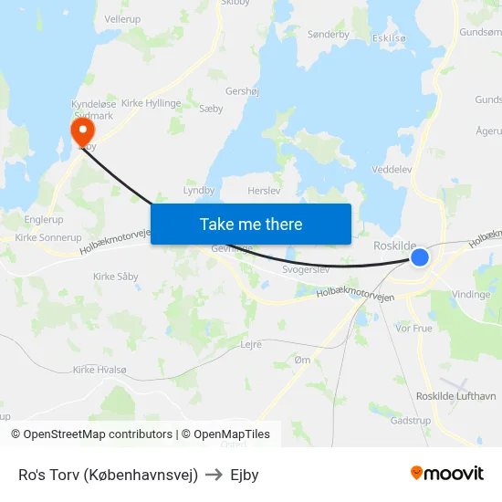 Ro's Torv (Københavnsvej) to Ejby map