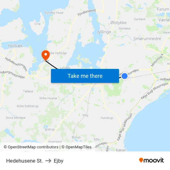 Hedehusene St. to Ejby map